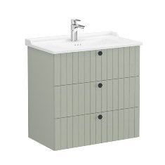 Vitra Root Groove 69512 Lavabo Dolabı, Üç Çekmeceli, 80 Cm, Mat Retro Yeşil, Klasik Lavabolu